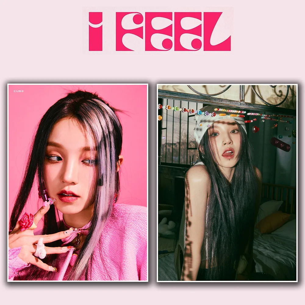 2PCS NEW KPOP (G)I-DLE Poster Album I FEEL Sticky Poster Whitepaper Sticker Room Bar Cafe Wall Decoration Fans Collection Gift