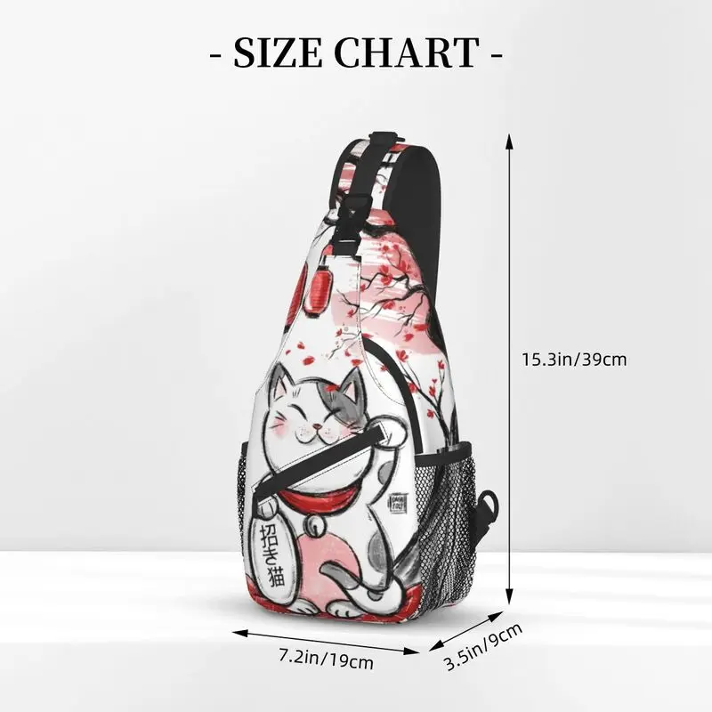 Maneki Neko Sakura Flowers Sling Bag for Cycling Camping Lucky Cat Cherry Blossom Chest Crossbody Backpack Shoulder Daypack