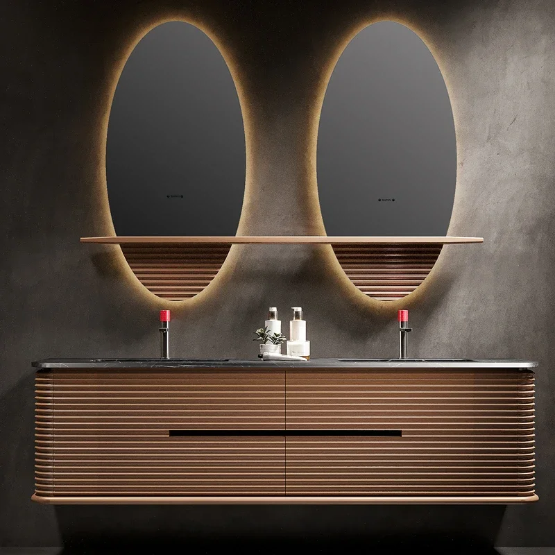 Chinese style bathroom cabinet combination rock slab seamless bathroom washbasin