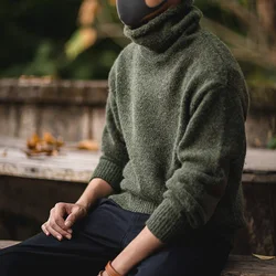Maden Retro Color-Blocked Sweater Thickened Warm High Neck Knitwear for Men's Autumn and Winter Knit Base Layer Pullover Tops