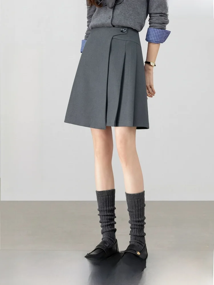 

Grey Linen Blend Short Magic Skirt High Waist A-Line Skirt Slimming Summer Casual Polyester Blend Fabric Irregular Hem