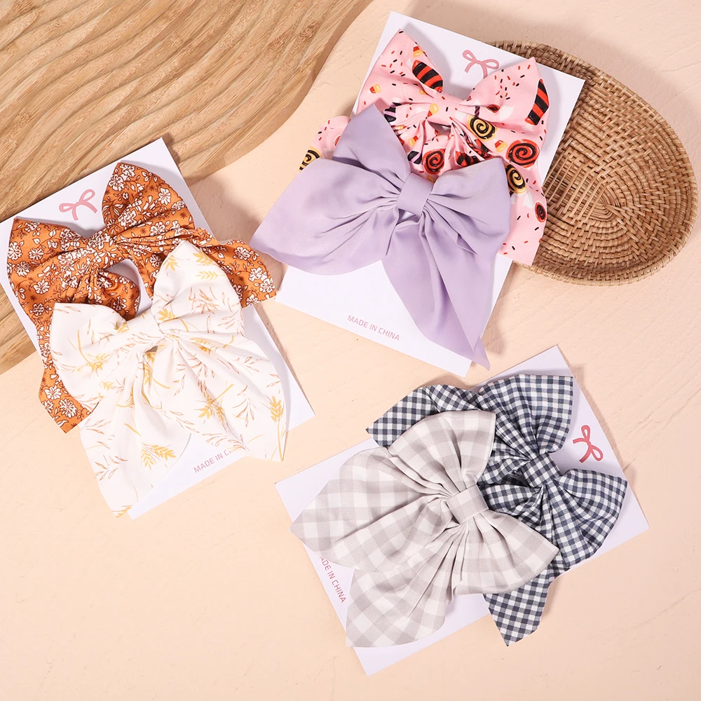 2Pcs/set Women Sweet Print Bows Hair Clips Hairpins Ribbon Barrettes Duckbill Clip Headwear Female Summer Girls Hair Accessories