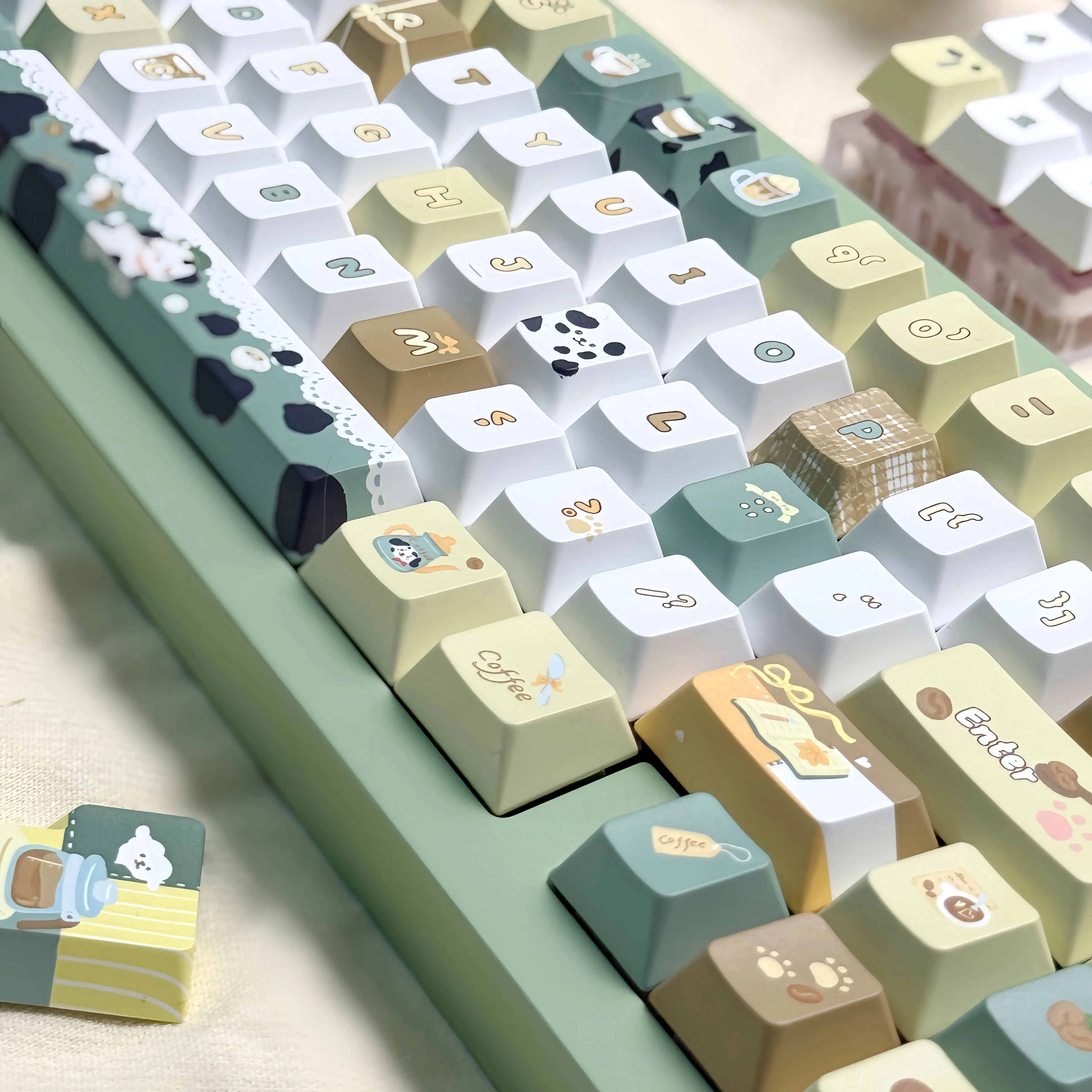 

Coffee spotted dog original moa keycaps full five-sided hot sublimation mechanical keyboard cute keyboard keycaps