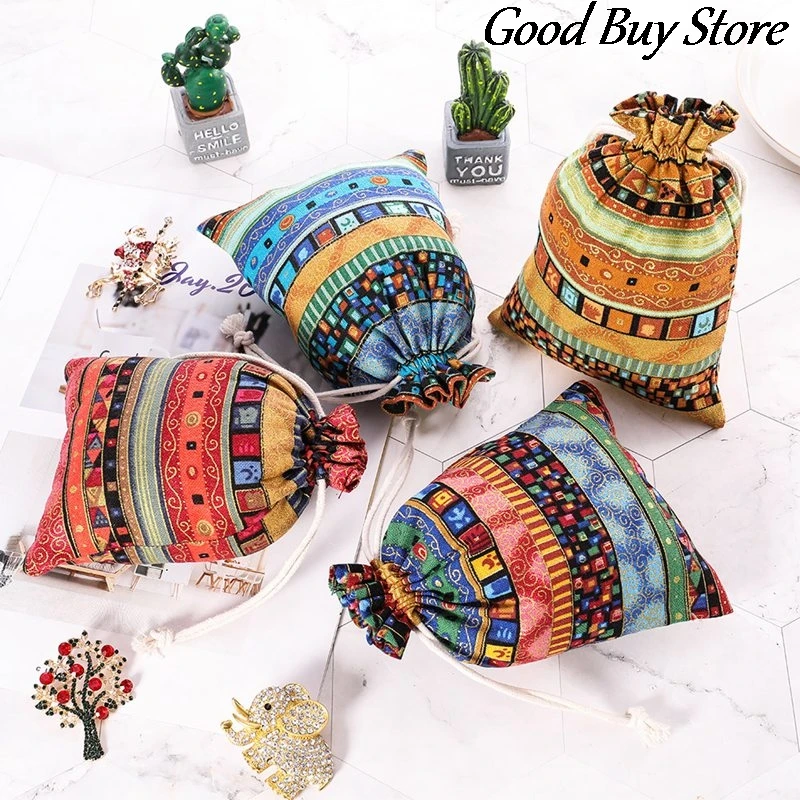 20PCS Drawstring Wedding Storage Jewelry Pouches Durable Packing Fabric Bag Retro Style Classical Pocket Multicolor Purse Bag