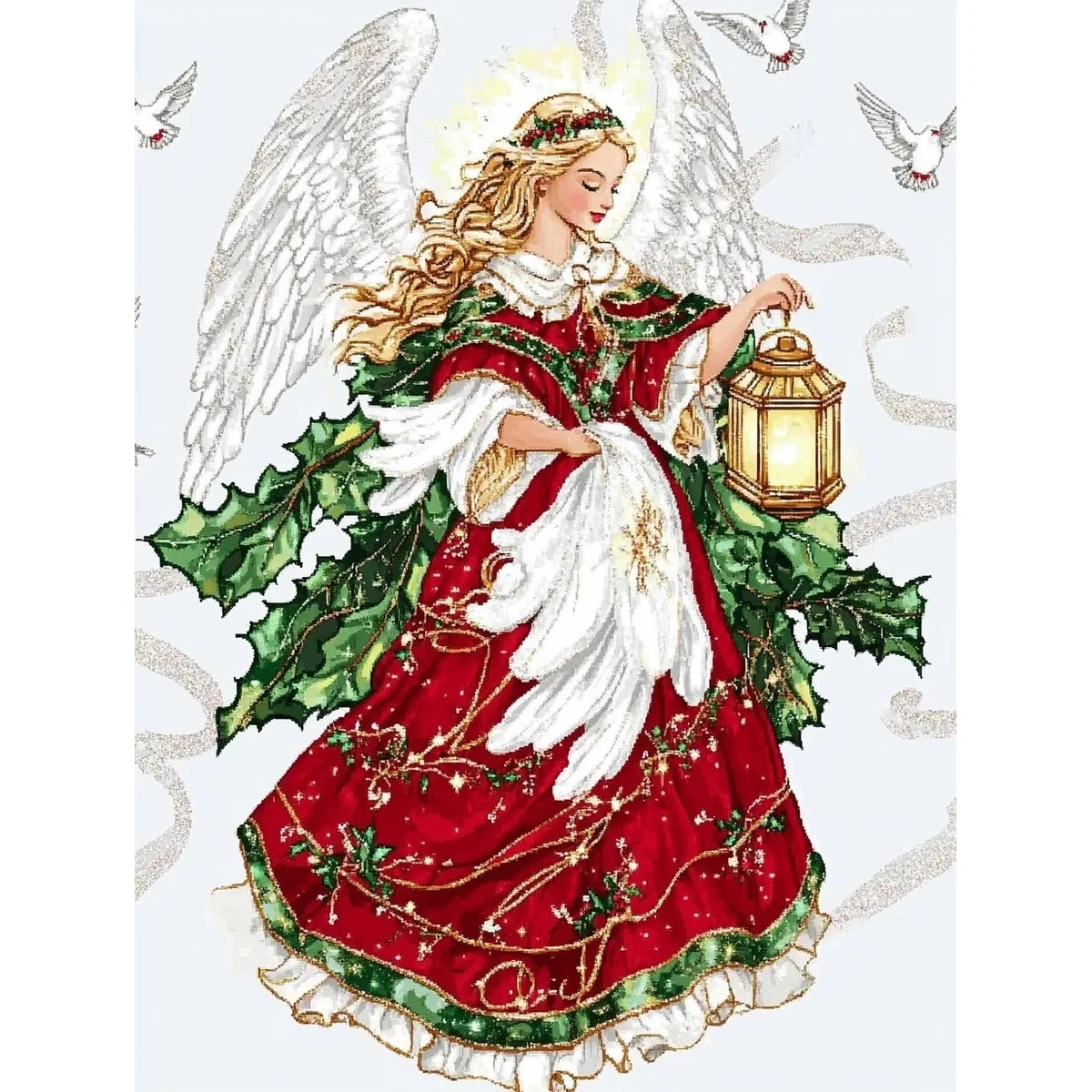 1 Stück 30x40cm/11,8x15,7 Zoll, 11Ct/14Ct Kreuzstich-Set, DIY Valentinstagsgeschenk, Stickerei-Set für Festivals, Weihnachtsengel – Detail 4