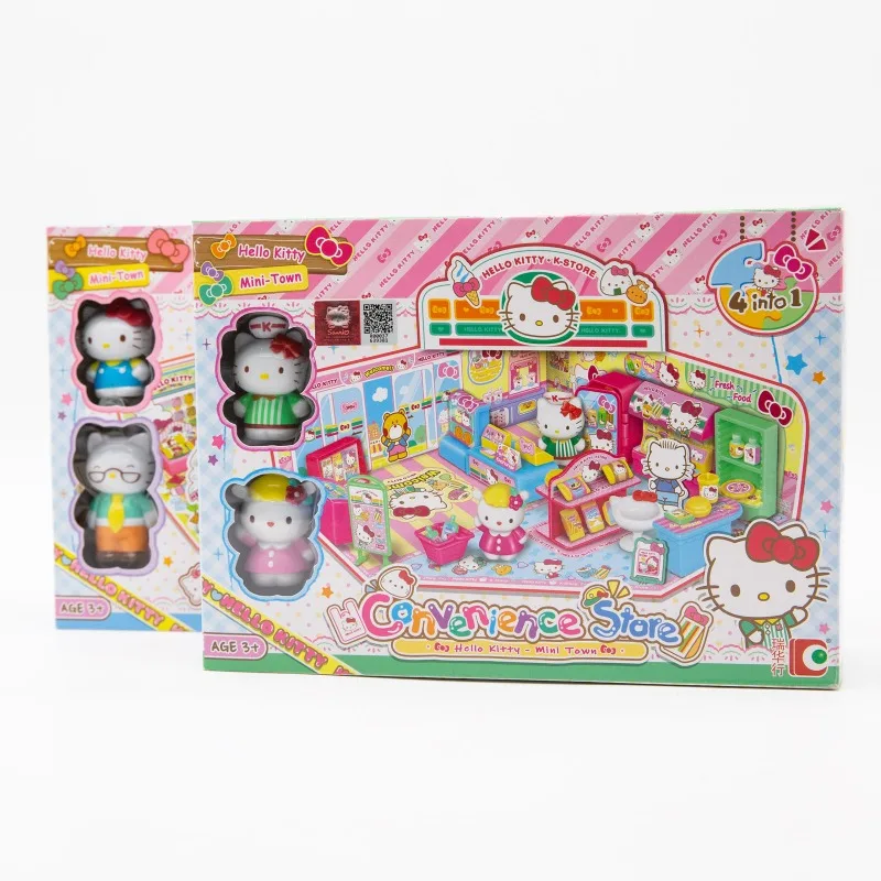 Hello Kitty ijswinkel supermarkt stapelbaar Street View splitsen speelgoed Sanrio Anime figuur voor kinderen cadeau