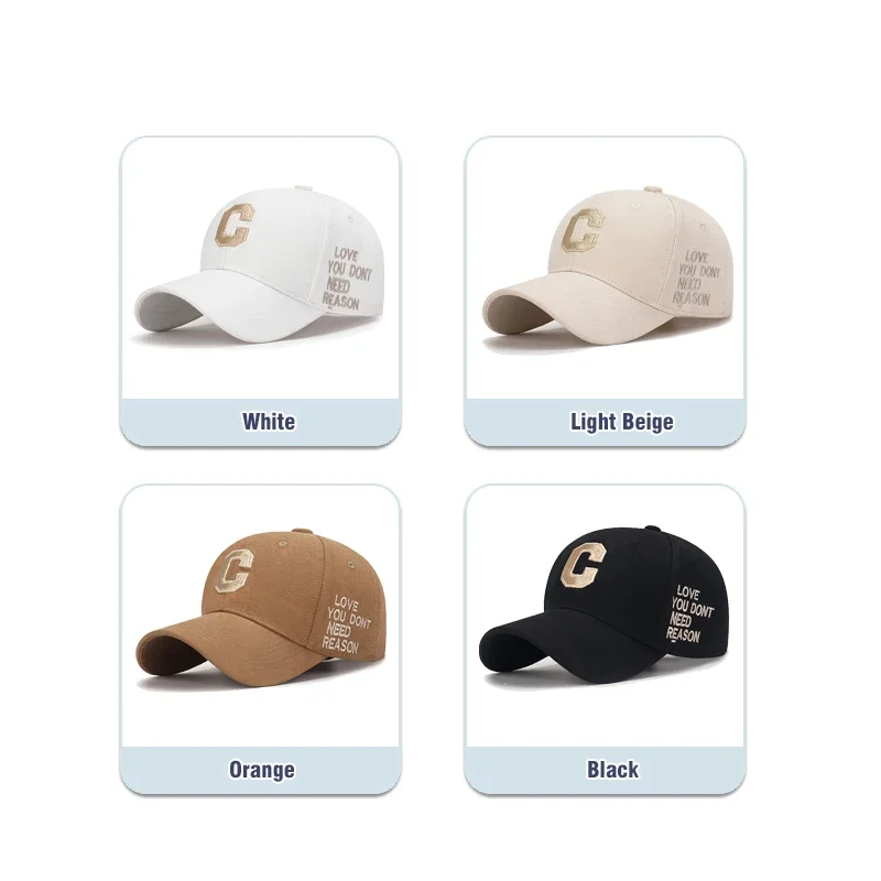 New Fashion High Quality Cotton Baseball Cap Embroidery Craft C Letter Design Style Unisex Outdoor Sport Hat