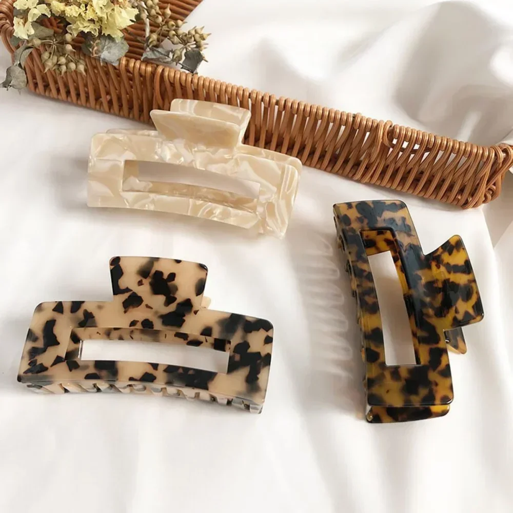 Muweordy New Acetate Claw Clip Leopard Hair Claw Large Geometric Hollow Square Crab Hair Clip for Women Girl Hair Accessories
