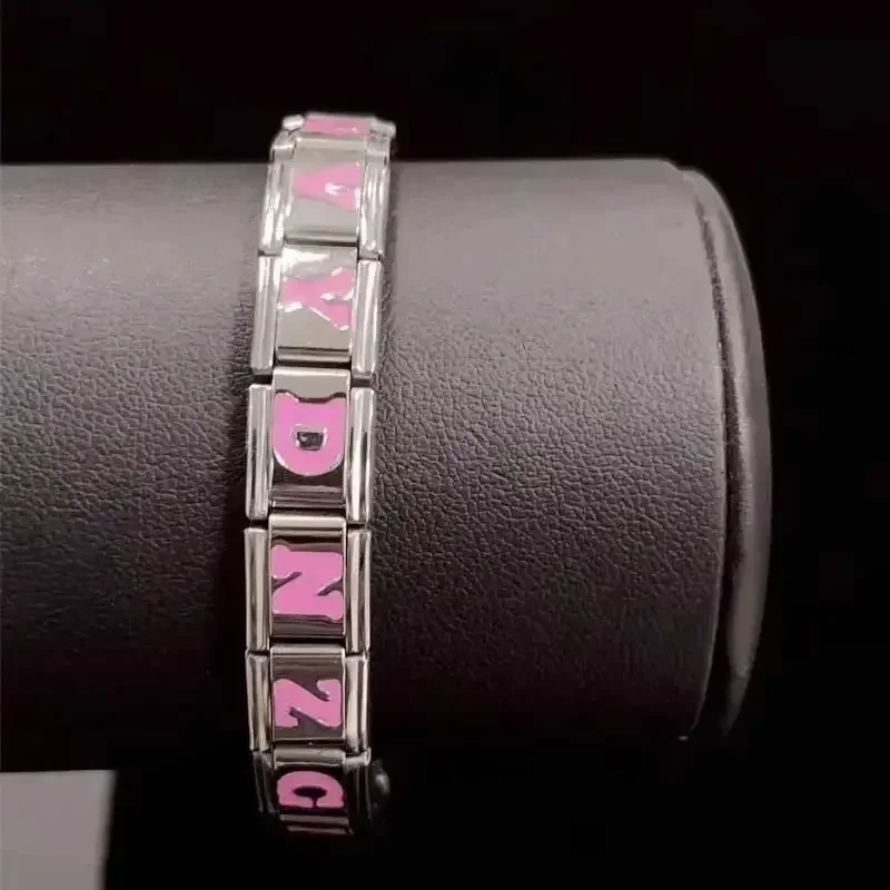 Charm Italian Stainless Steel Bracelet 9mm Module DIY Splicing Pink 26 English Letter Gift Chains Jewelry Making for Women Men