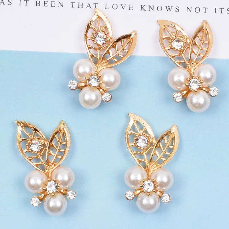 10pcs Alloy Pearls Rhinestone Buttons Gold Creative Flower Handmade Ornaments Earring Choker Hair Crafts DIY Jewelry Accessories