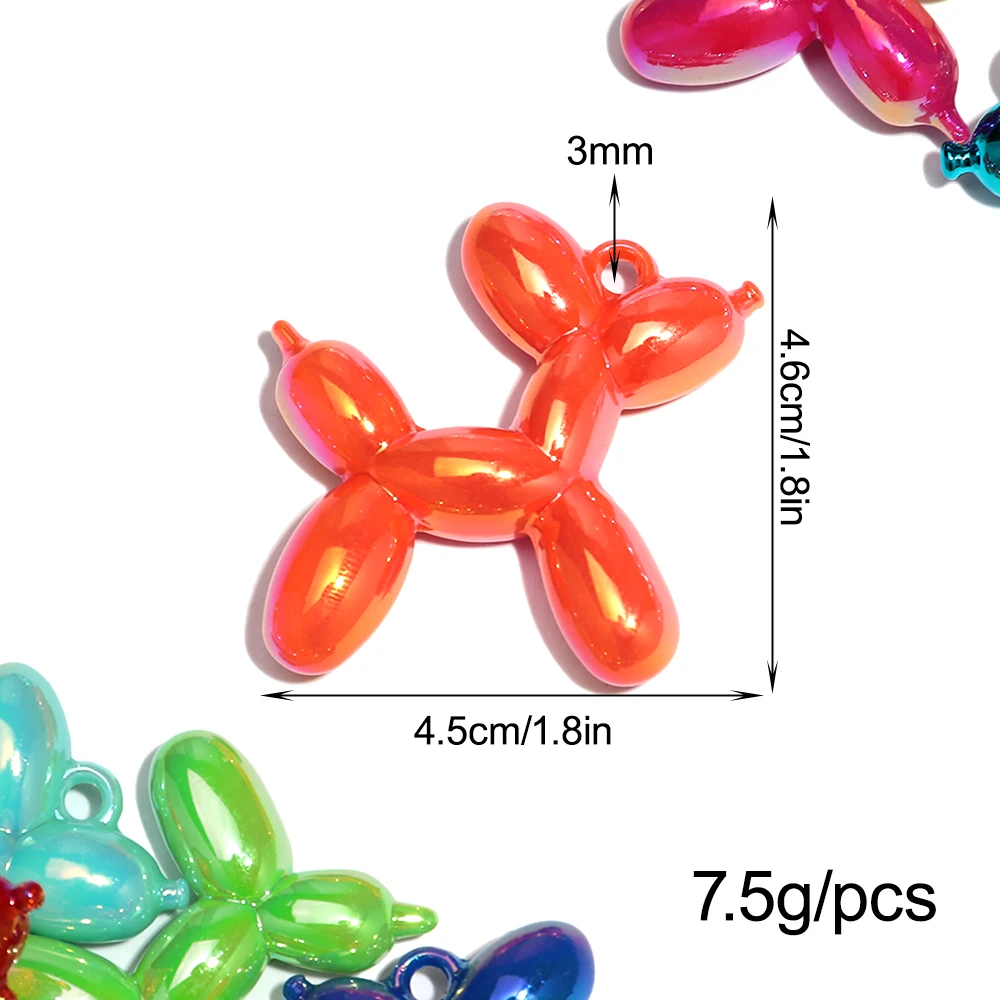 5 Stück AB Bunte Acryl-Anhänger 45x46mm in Form eines süßen Hundes für DIY-Schmuckherstellung, Schlüsselanhänger, Halsketten-Zubehör – Detail 1