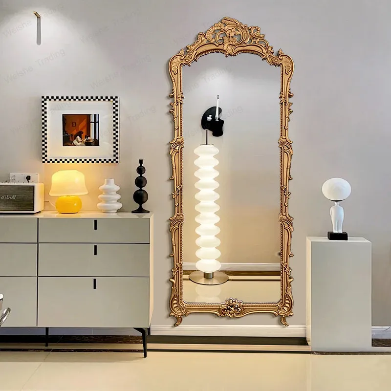 French retro floor-to-ceiling dressing American home entrance European carved full body wall hanging fitting mirror