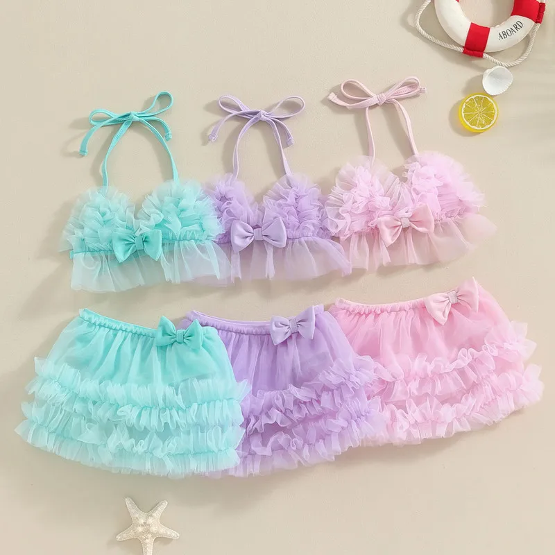 

Newborn Baby Girls Bikini Beach Swimwear 2 Piece Swimsuits Tulle Camisole PP Shorts Bathing Suits