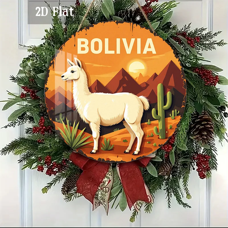 2D Flat, 1pc Bolivia Travel Wood Panel Painting, Desert Wildlife Wood Panel Painting, Cactus Landscape Round Wooden Decoration,