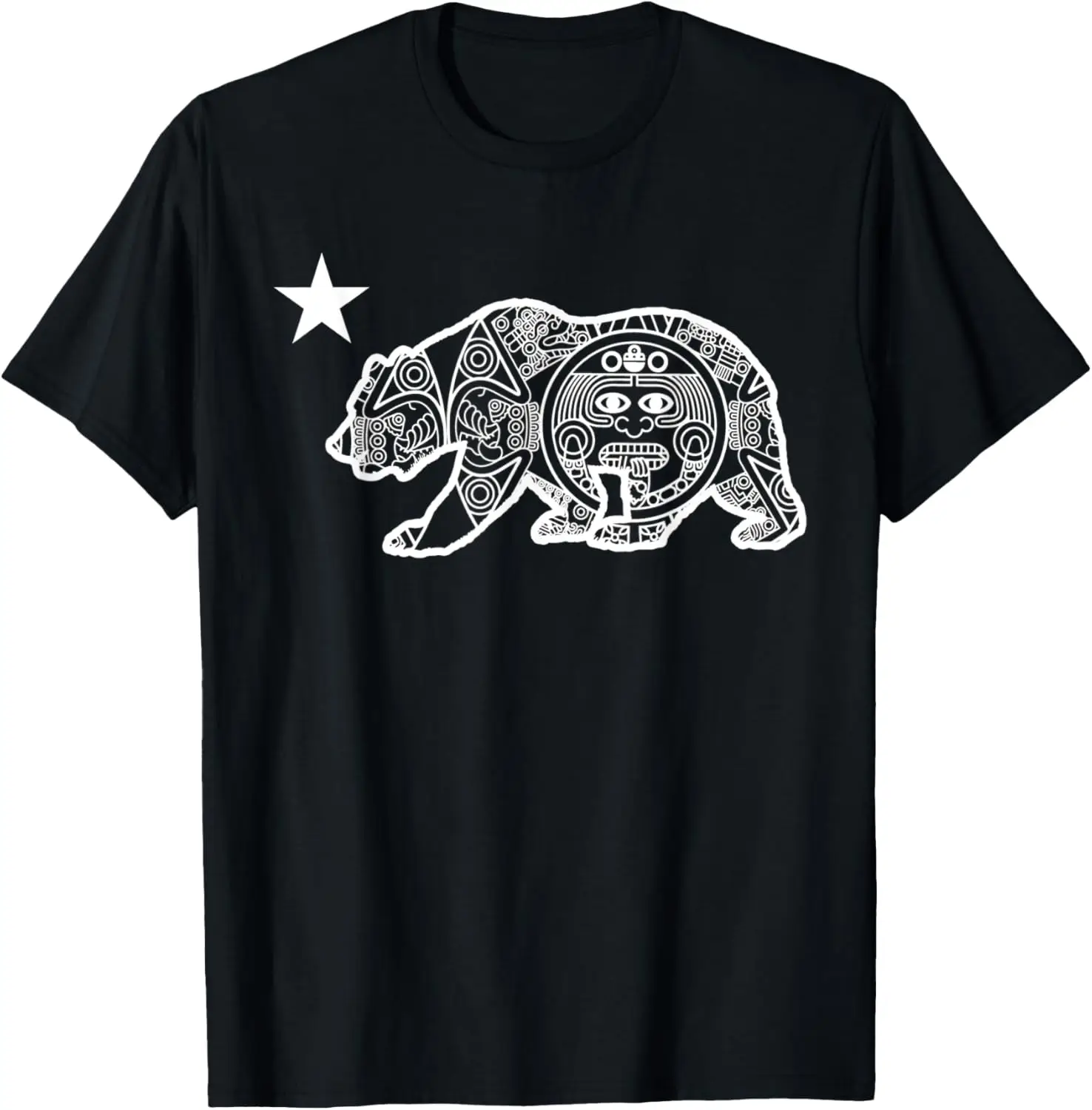 California Flag Bear Aztec Calendar T-Shirt