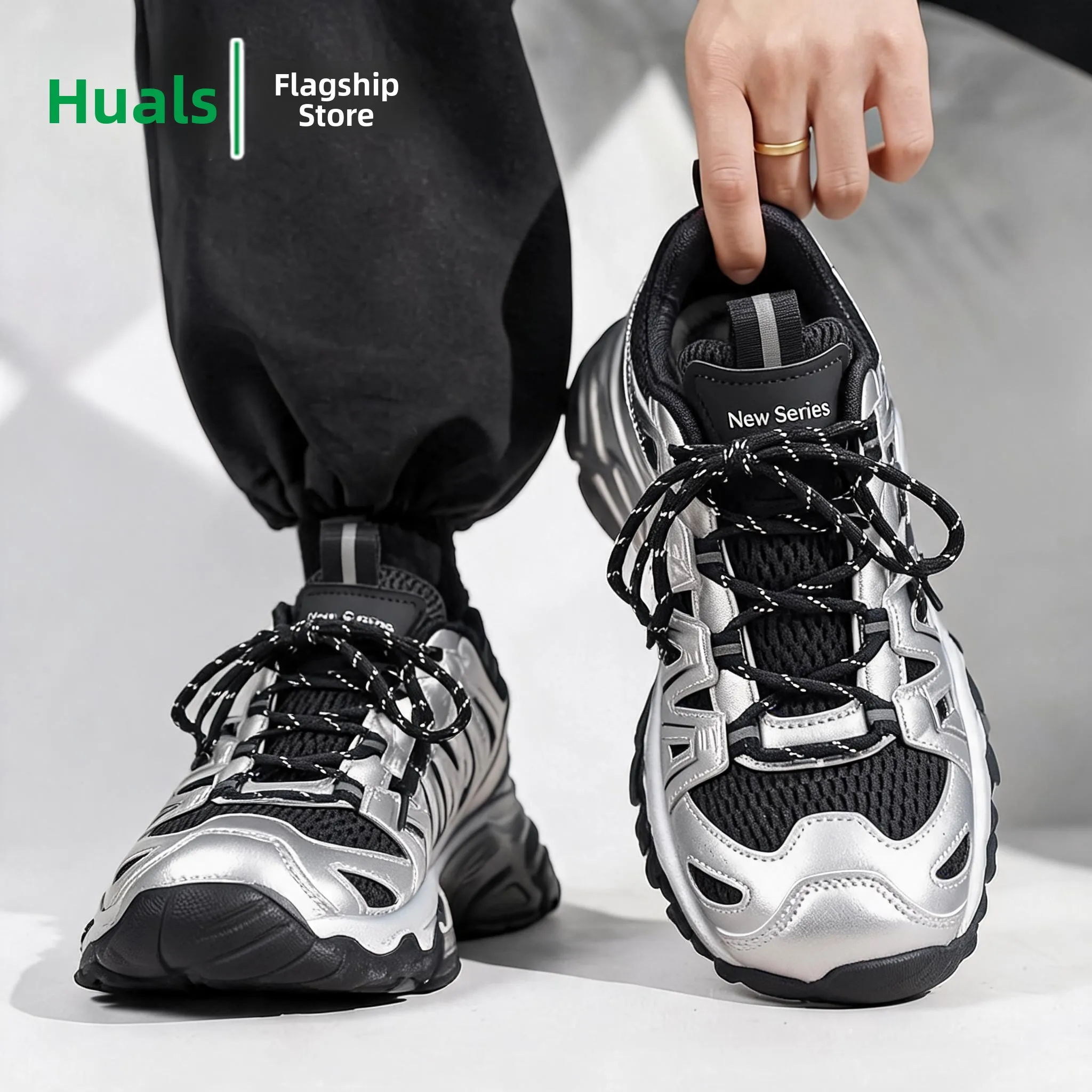 Men's Breathable Mesh Outdoor Casual Shoes Fashionable All-Match Leisure Sports Dad Shoes for Teenagers And Hiking