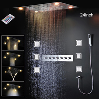 hm High Quality Ceiling LED Shower System Set Luxury Rainfall Waterfall Shower Head Bath Thermostatic Faucets Massage  Body Jets