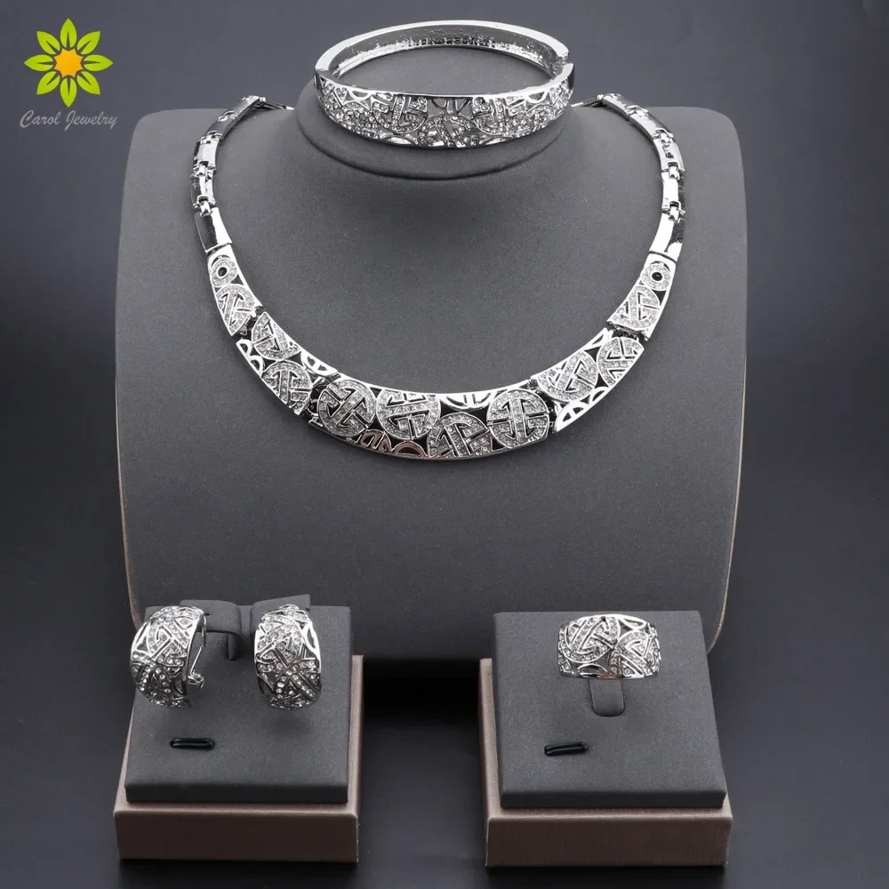 Elegant crystal jewelry set, including earrings, necklaces, bracelets, and rings, suitable for women's daily wear, weddings,