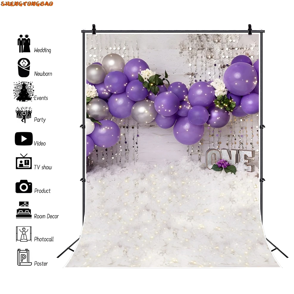 Baby 1st Birthday Photography Backdrop Girl Boy Baby Shower Balloons Cake Smash Party Decor Photo Background Studio Props