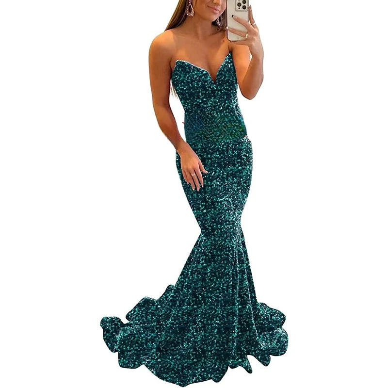 

Women's Sequins Prom Dresses Formal Sexy Long Prom Party Dress Mermaid Shiny V-Neck Homecoming Dress Robe De Soiree