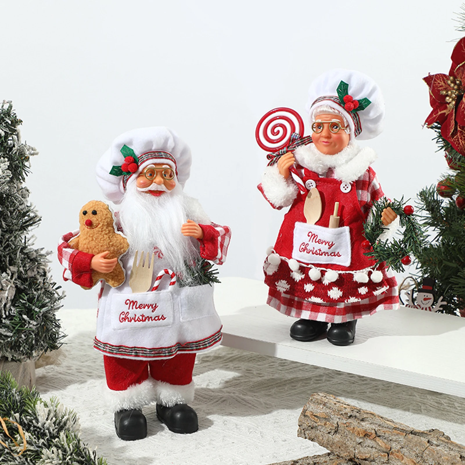 3D Santa Claus Desktop Ornament Creative Chef Dresses Up Santa Claus Resin Figurine Navidad New Year Christmas Party Decor Gifts
