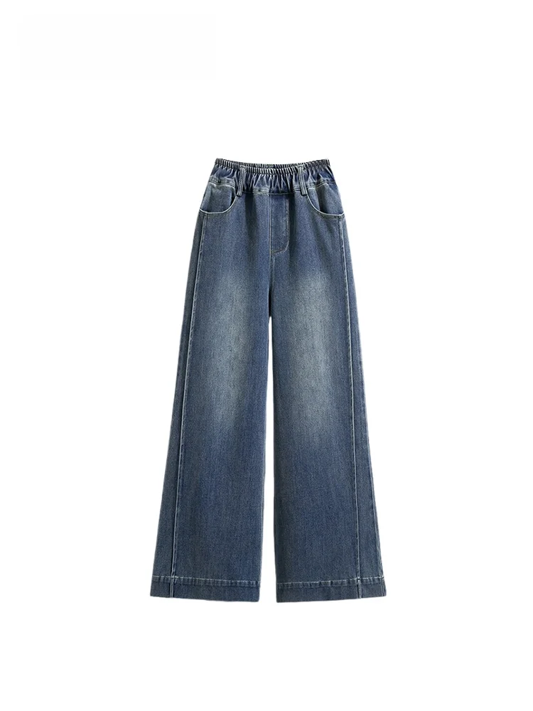 High Waist Straight Leg Denim Jeans plus Size Women's Summer New Style Loose Fashionable Trousers Casual Cotton Blend