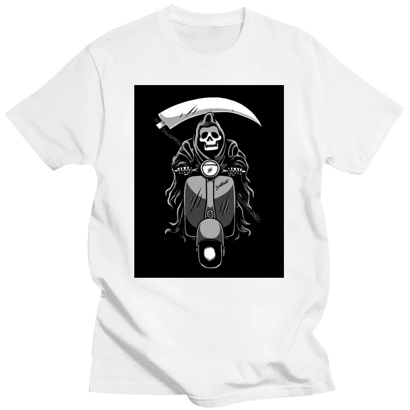 

Death Scooter Scooterist Reaper Skeleton Motorcycle Riding T-Shirt Summer O-Neck Tops Tee Shirt