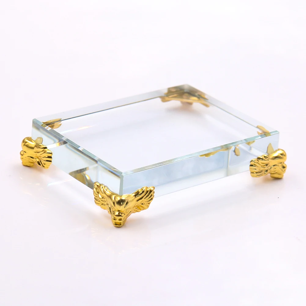 

Rectangle Crystal Stand Glass Cube Base Feng Shui Home Decoration Accessories Jewelry Specimens Display Holder Gold Dragon Leg