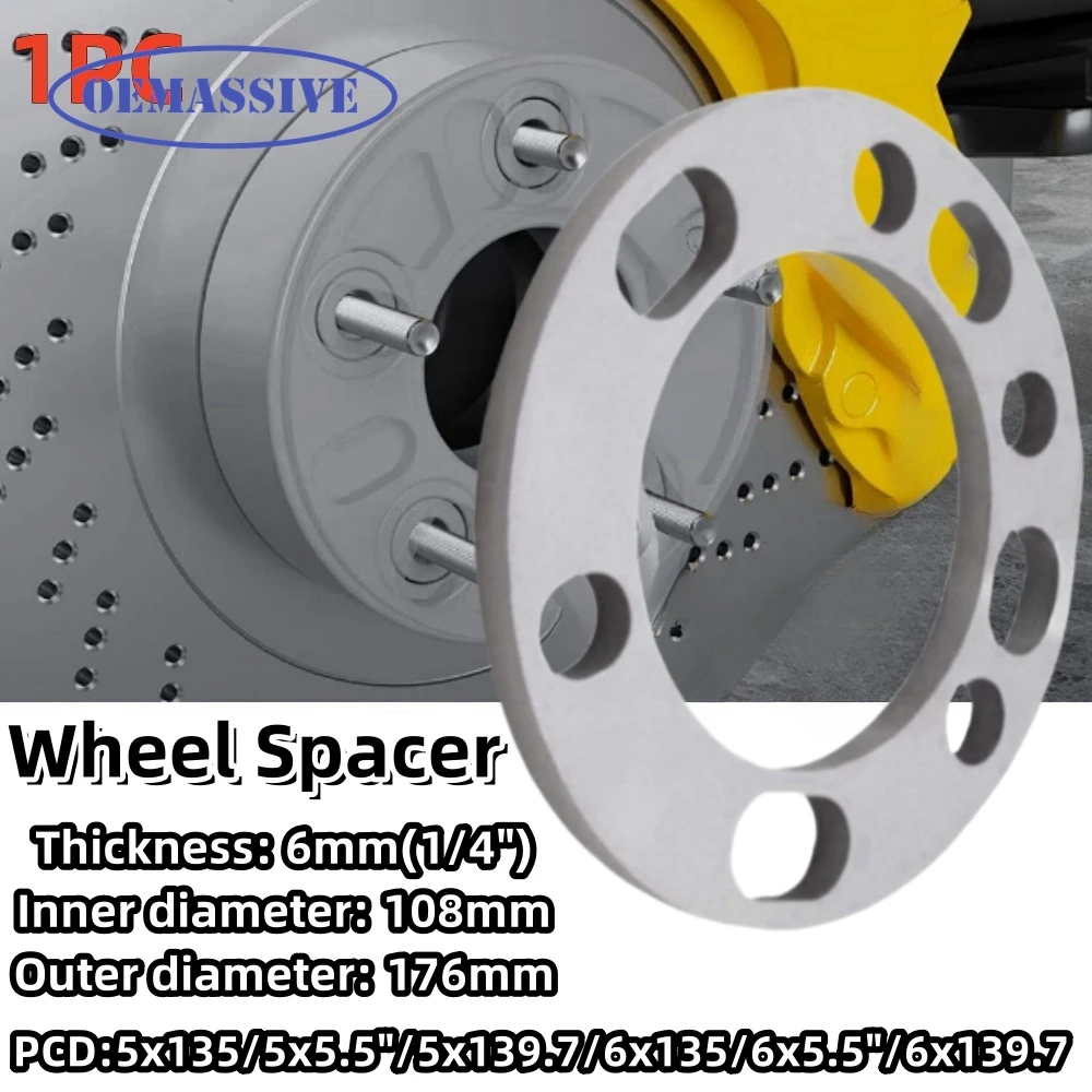 1PC Aluminum Universal Car Wheel Spacer Shim Plate 6mm 1/4 Inch Thick 5 Lug 6 Lug For 5x135 5x5.5