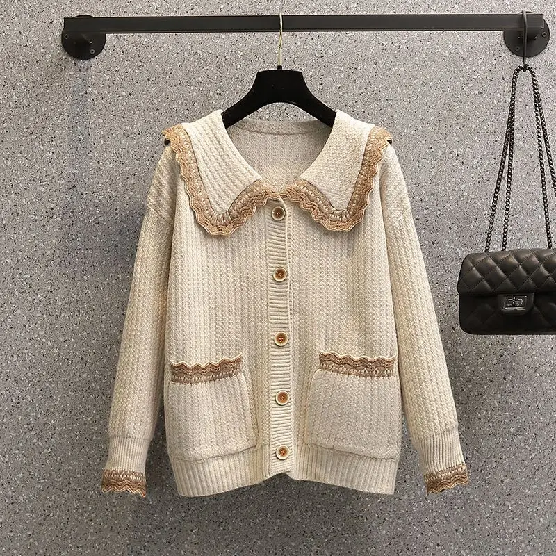 Spring/Autumn New Suit Retro Age Reducing and Slimming Knitted Sweater Cardigan Coat High Neck Mid Length Dress Two Piece Set