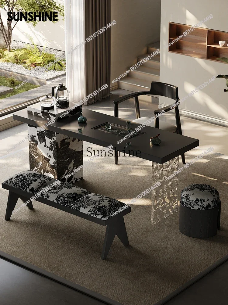 

Современный простой чайный столик из каменной плиты для небольшой квартиры, итальянский минималистичный чайный столик и стул, комбинацияX