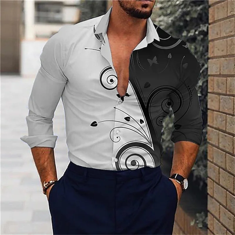 Beach Vacation Style 3D Printed Men\'s Fashion Long Sleeve Button Shirt, Suitable for Spring and Autumn, Men\'s Creative Casual Gi