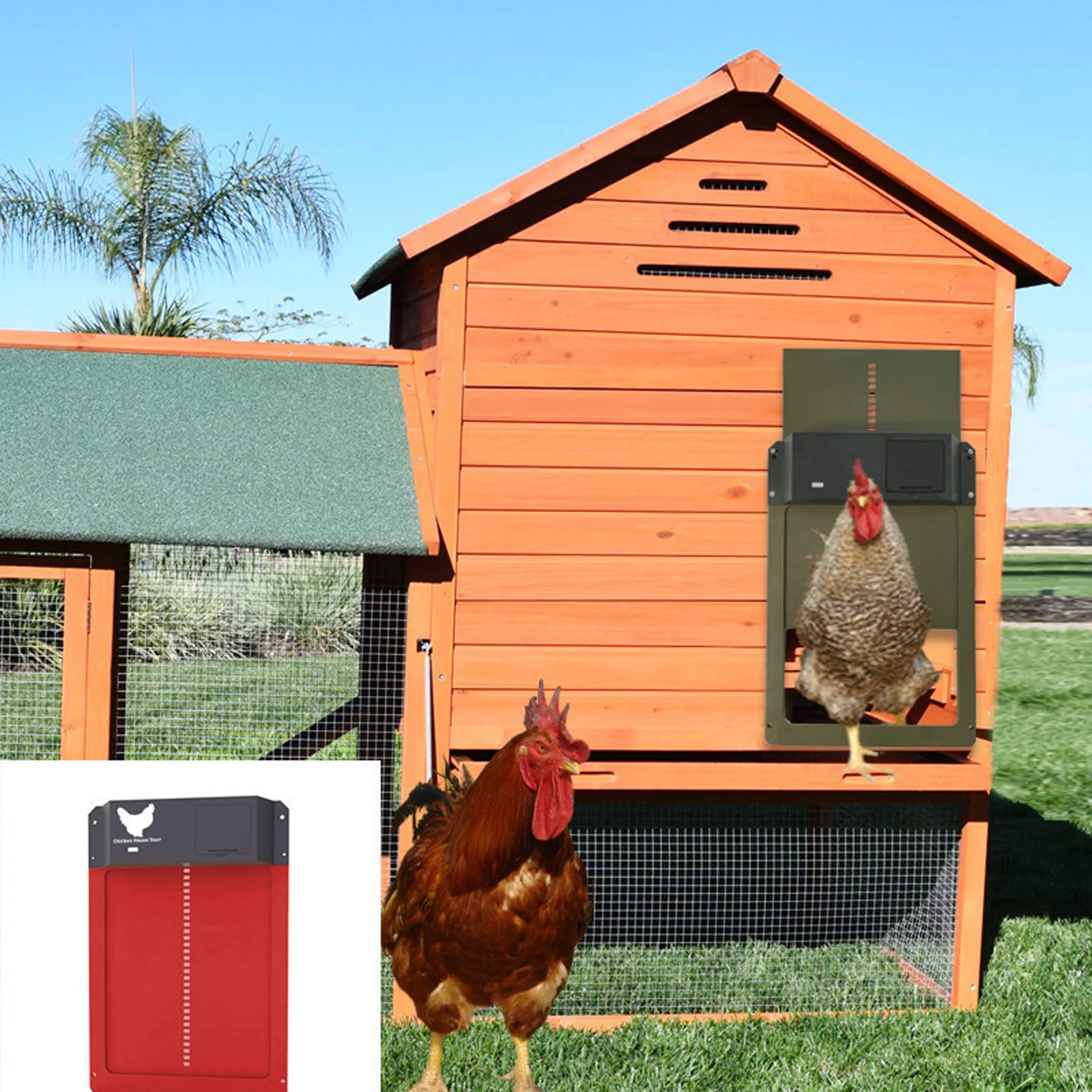 Automatic Chicken Coop Door Opener 3xAA Battery Powered Light Sense Control Waterproof Pet Flap Accessories ABS House Gate 1Pc