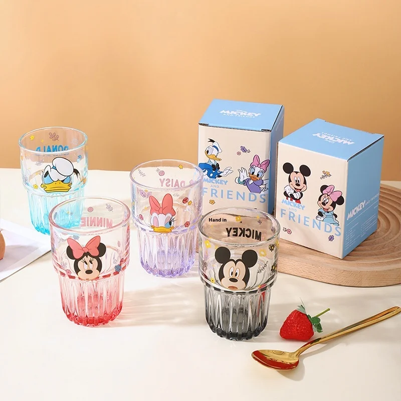 

Disney Anime Mickey Minnie Glass Standing Bamboo Cup Daisy Donald Duck Transparent Drinking Cup Escort Gift Color Box Gift