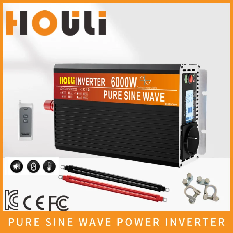 HOULI 12v 220v car inverter 24v pure sine wave 24V power converter 5000W AC /DC transformer european LCD