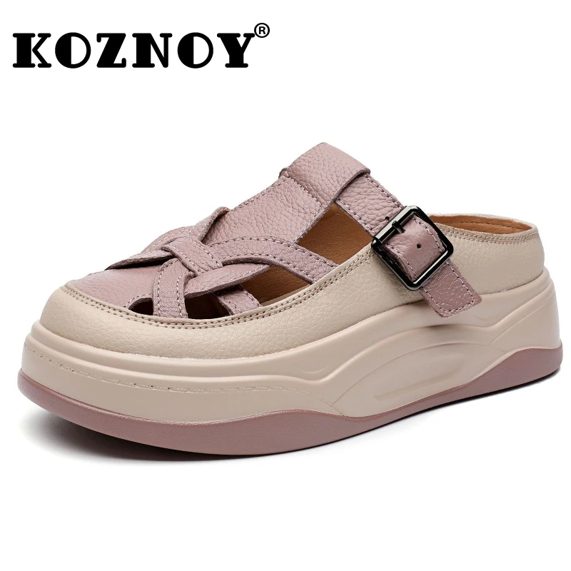 

Koznoy/обувь из натуральной кожи коровьего плетения 5 см, туфли на плоской подошве, на танкетке, сандалии Мэри Джейн без шнуровки, летние женские тапочки