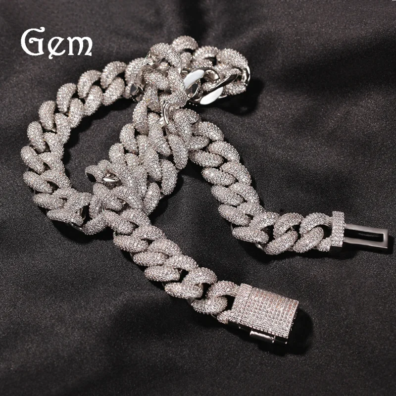 European hip hop14mmDense Inlaid Zircon Cuban Link Chain Necklace Men's Niche Design All-Match Necklace Ornament Wholesale