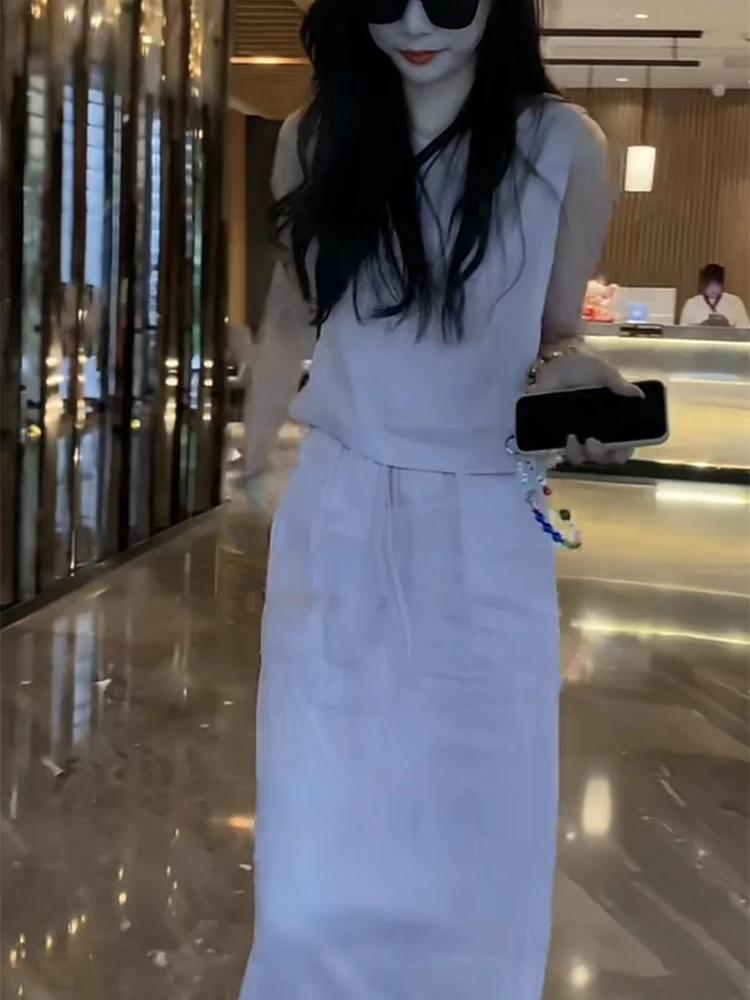 

Ele круглый топ без рукавов, юбка с высокой талией, комплект Faion, элитная женская одежда, новое поступление лета