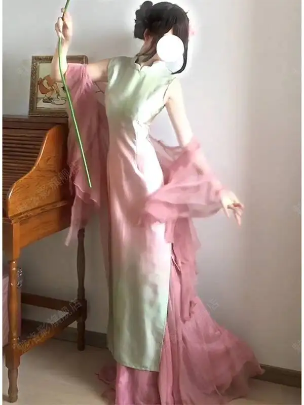 New Chinese-style Gradient Petal Gradient Dyeing Slim-fit Elegant Dress For Women New Summer Long High-end Cheongsam Dress view 2