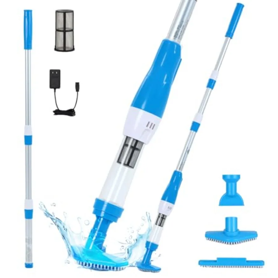 

4 in 1 Cordless Rechargeable Small Pool Vacuum for spa and hot tub, ABS plastic, blue, 90 mins runtime 12 GPM suction