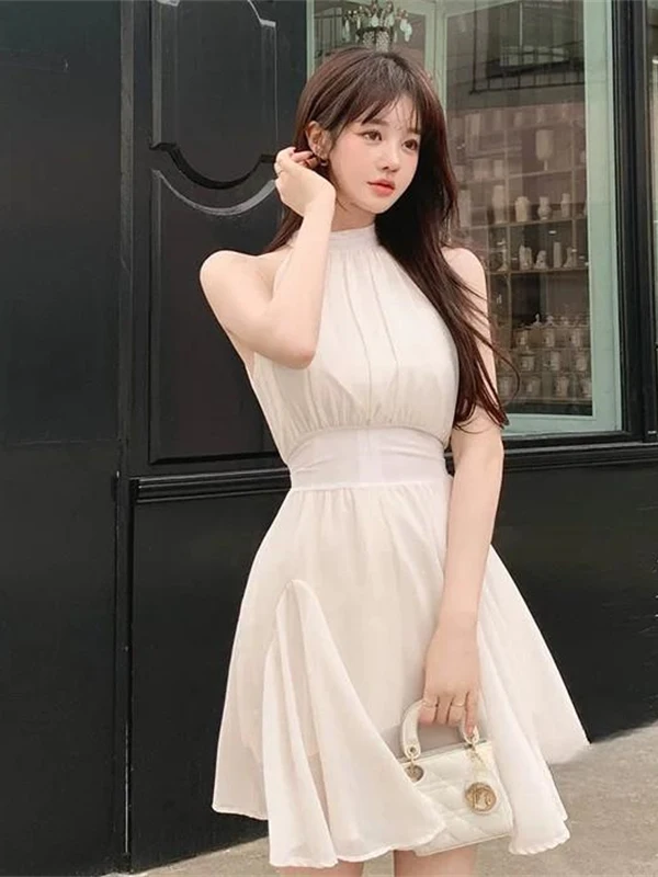 High Waist Sari Neckline Summer New Sexy Pure Desire High Level Sleeveless Chiffon Dress Women's Fashion Korean Style Dress