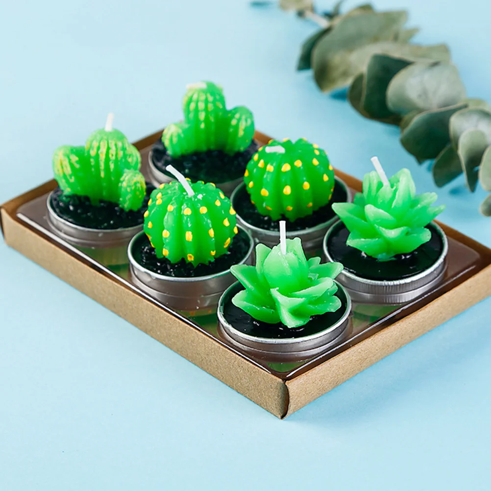 6PCS Creative Succulent Plant Candles Realistic Tealight Candles for Birthday Party Wedding Spa Home Decoration(Random Deliver)