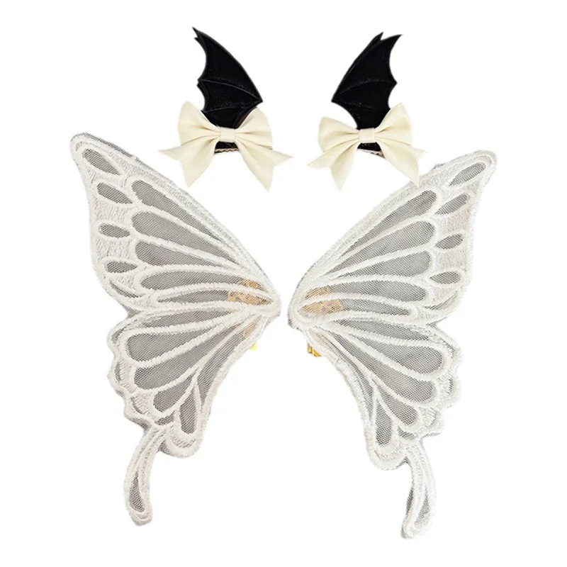 تأثيري القوطية لوليتا أجنحة الملاك دبوس الشعر شيطان غطاء الرأس Harajuku القرن التطريز ريشة مشبك شعر أنيمي هالوين اكسسوارات