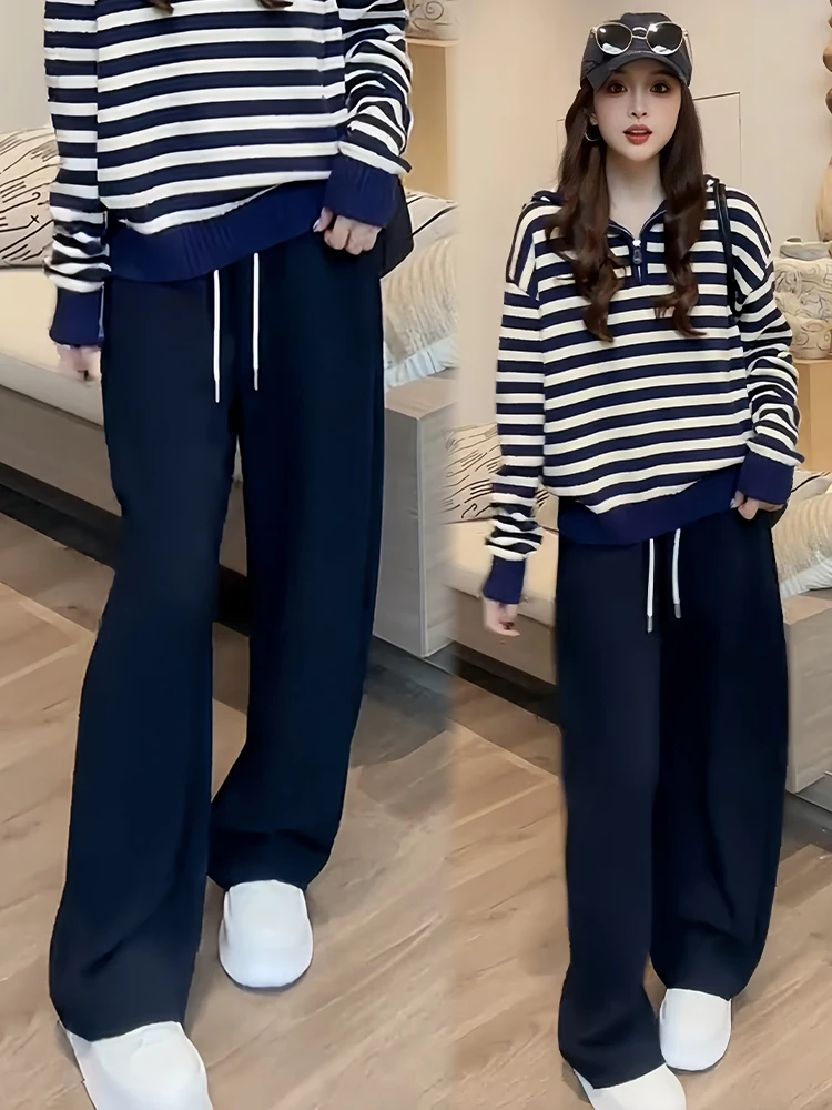 패셔너블 와이드 레그 팬츠 여성용 레이지 스타일 하이 웨이스트 스트레이트 컷 캐주얼 바지 가을 2025 트렌디 스트리트웨어