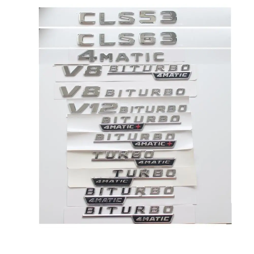 Image of Chrom-Buchstaben CLS53 CLS63 Symbole V8 V12 BITURBO 4MATIC Aufkleber für Mercedes Benz W218 W219 AMG Kofferraum Kotflügel Embleme