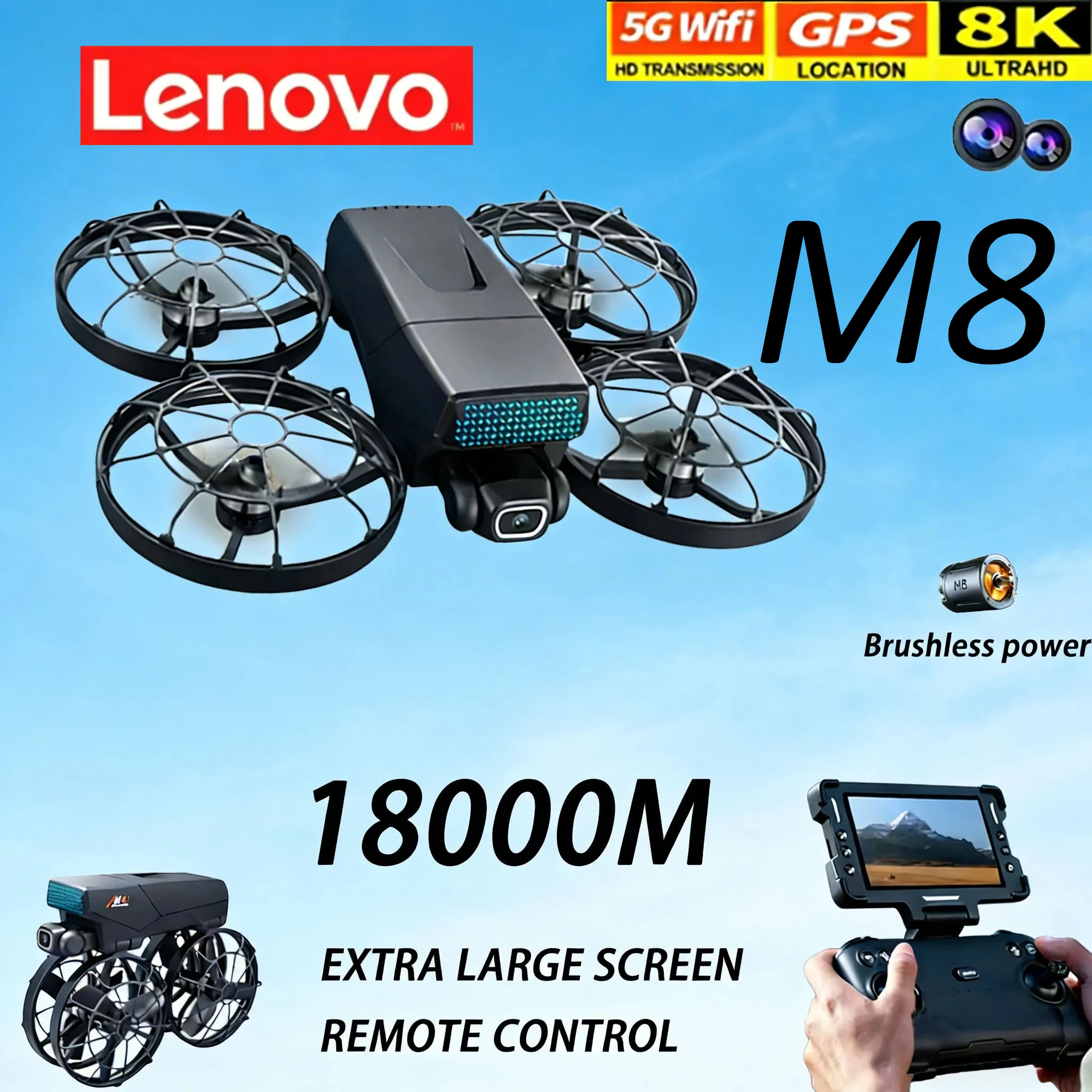 

Дрон Lenovo Profesional M8 RC складной 8K с экраном, бесщеточным двигателем, HD-камерой, Wi-Fi и функцией обхода препятствий, квадрокоптер-игрушка
