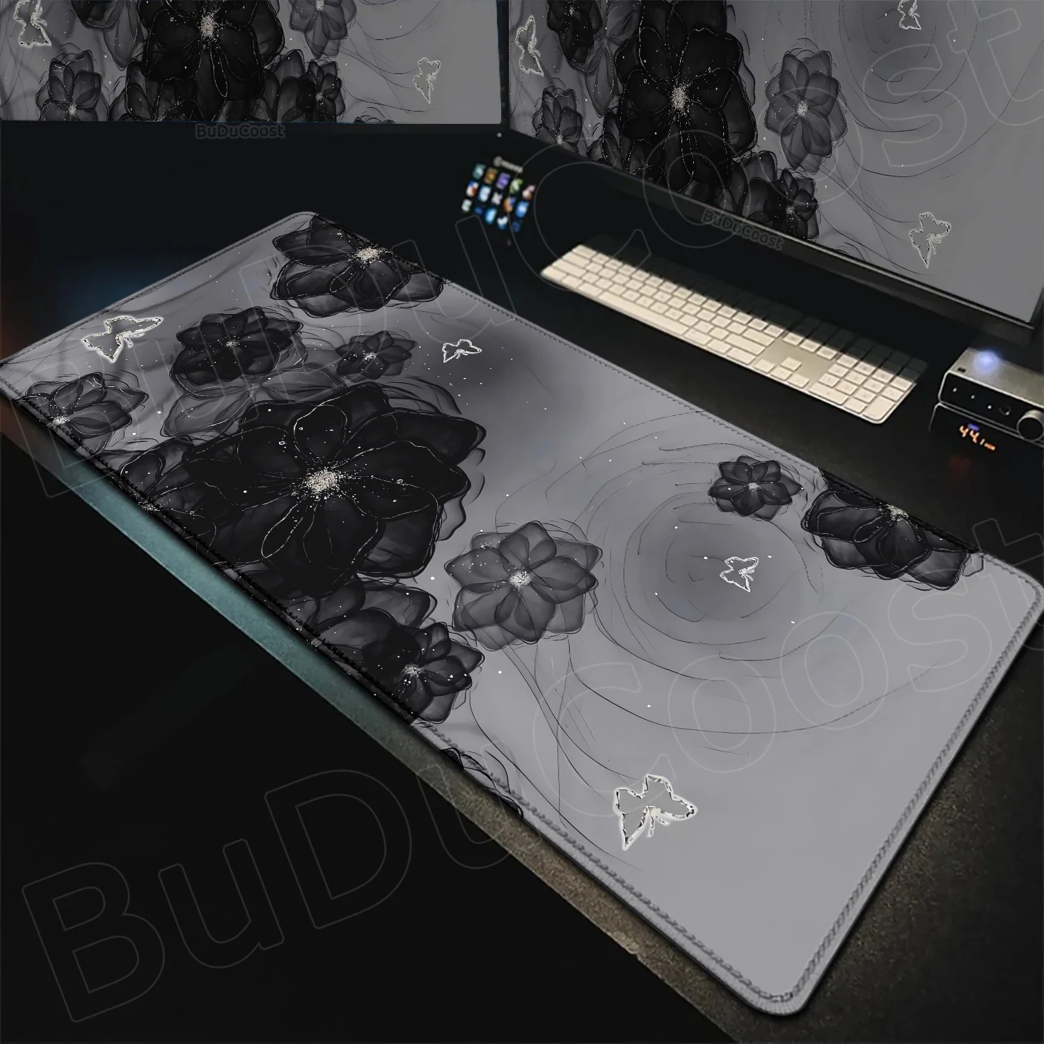 

Pretty Art Flower Large Mouse Pad Kawaii Black White Laptop Computer Keyboard Table Mat Office Desk Mat PC XXL Mousepad Carpet