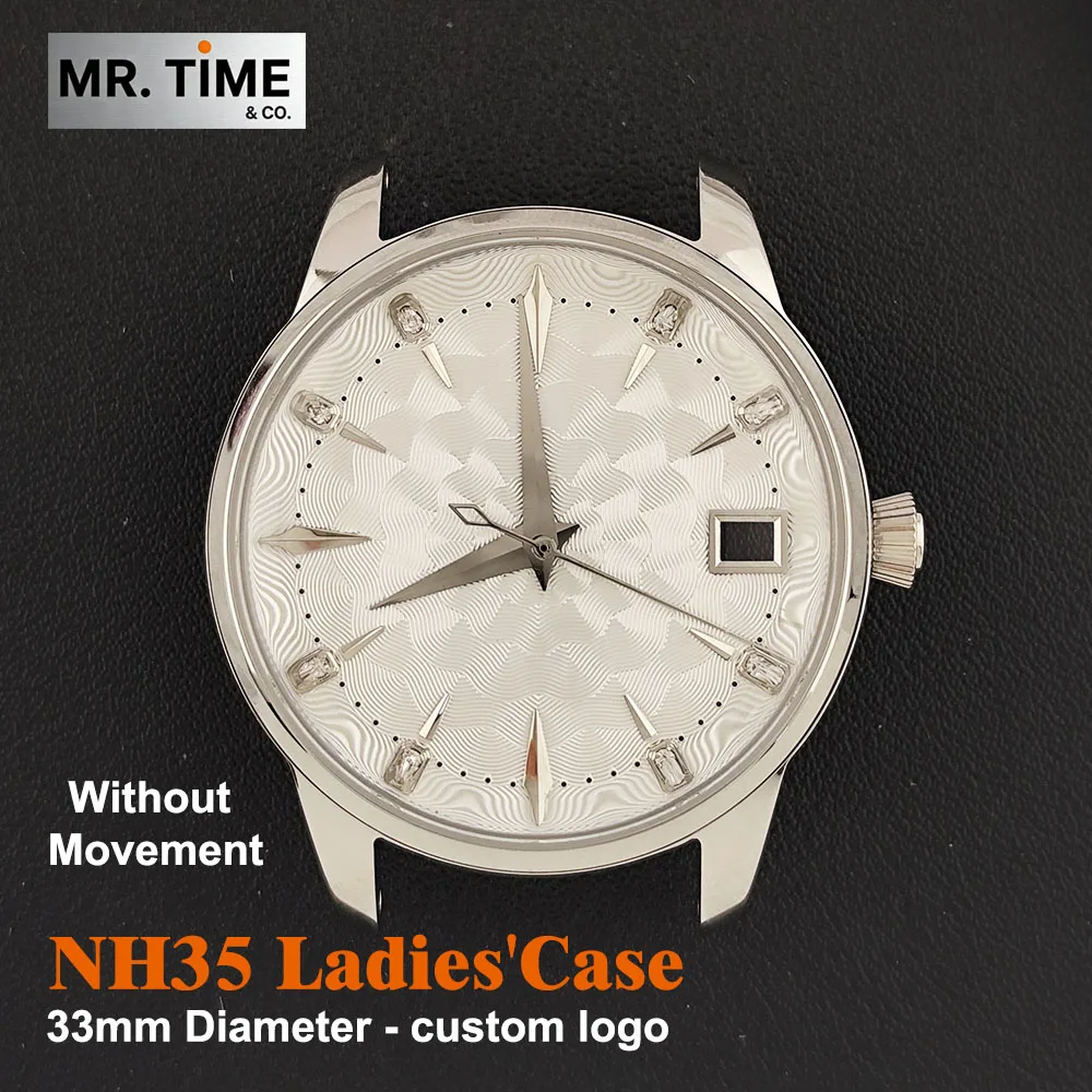 33mm Watch Case with Bubble Crystal Whole Case ladies' Cocktail Case Steel Conversion Watch Accessories for NH35 NH36 Movement