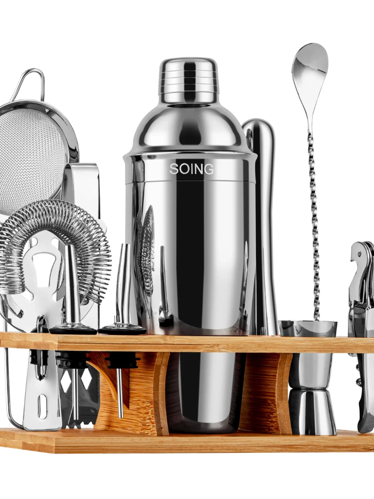 مجموعة نادل SOING 304 وعاء ثلج من الفولاذ المقاوم للصدأ كوب ثلج أمريكي مع إطار خشبي أداة نادل على مستوى الدخول #4