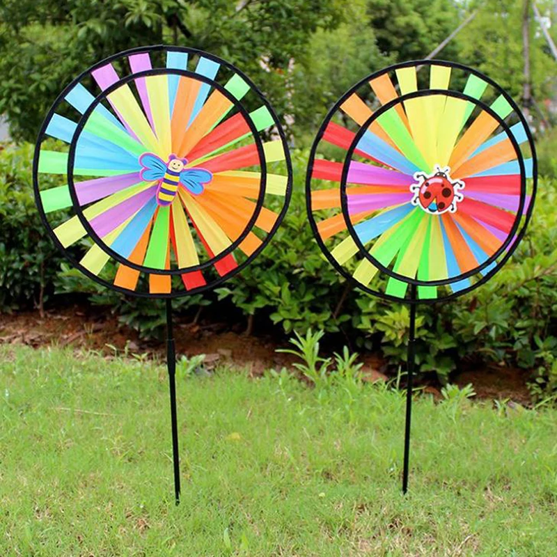 Double Layer Colorful Wheel Windmill Wind Spinner Kids Toys Garden Yard Decor